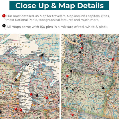 Gallery Wrapped - Executive USA Travel Map with pins