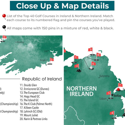 Canvas - Ireland Golf Courses Travel Map with Pins