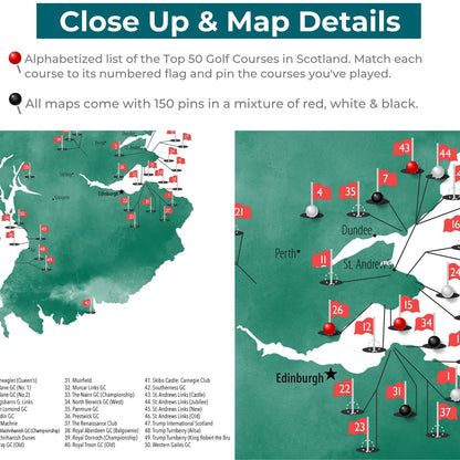 Canvas - Scotland Golf Courses Travel Map with Pins