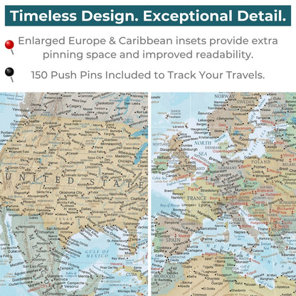 Canvas - Signature World Travel Map with pins