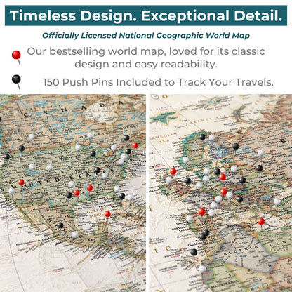 Canvas - Executive World Travel Map with Pins