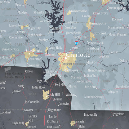 Closeup of Slate North Carolina Push Pin Map