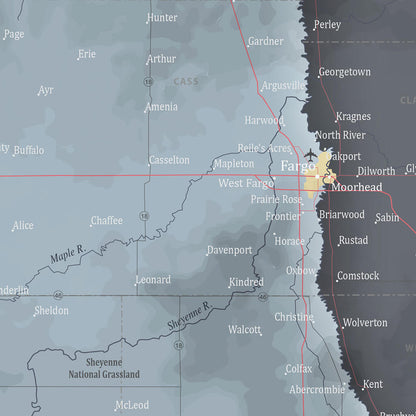 Slate North Dakota Wall Map Closeup