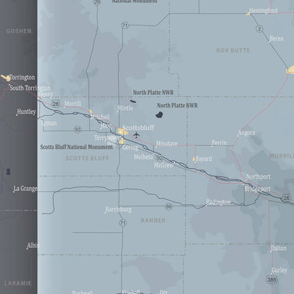 Closeup of Nebraska State Wall Map