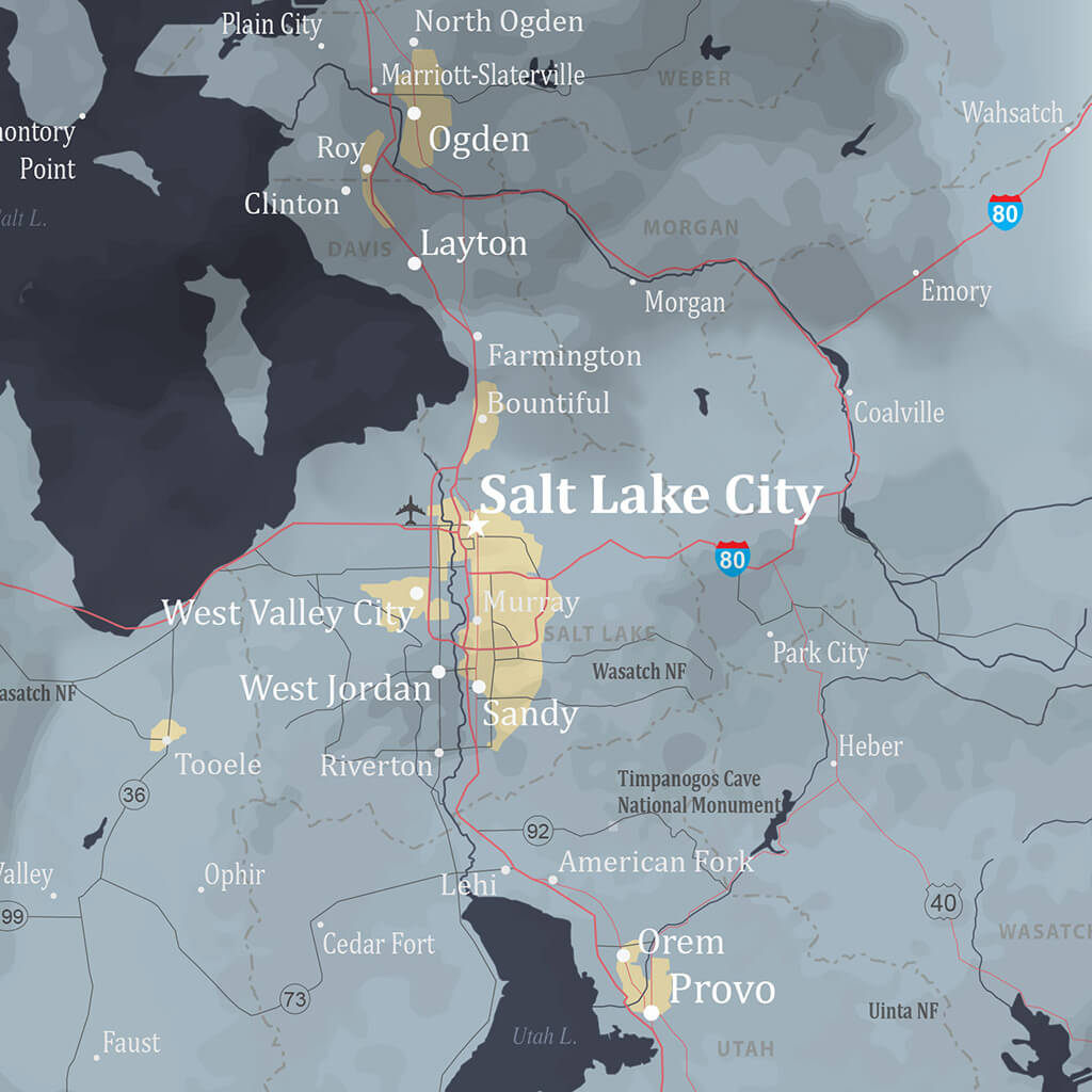 Closeup of Slate Utah State Push Pin Travel Maps