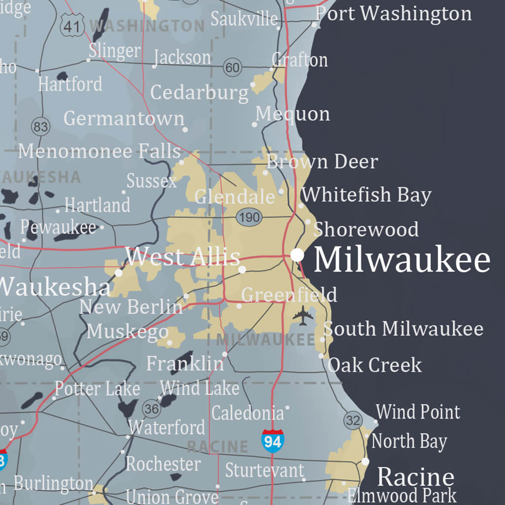Closeup of Slate Wisconsin State Push Pin Travel Map