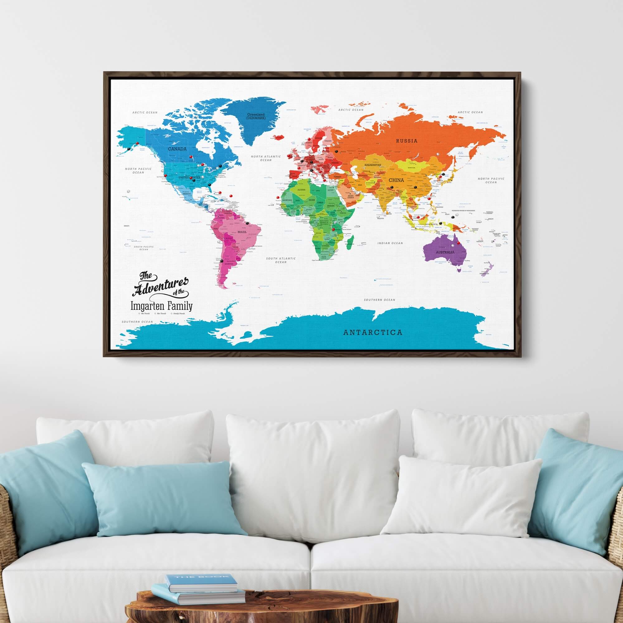 Canvas - Colorful World Travel Map with pins