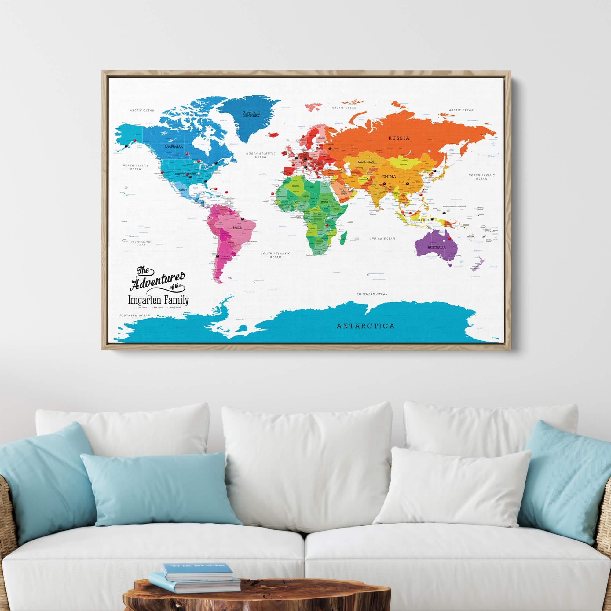 Canvas - Colorful World Travel Map with pins
