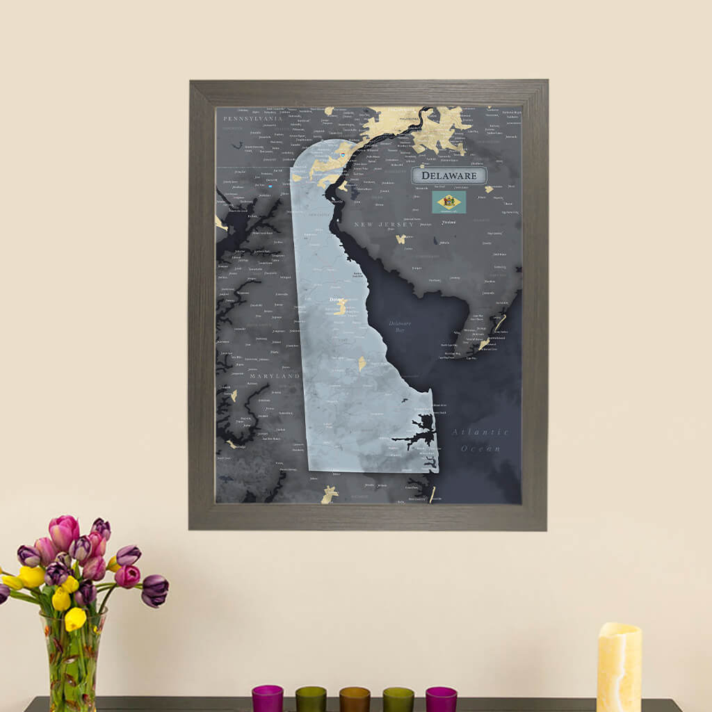 Push Pin Travel Maps Framed Delaware Slate Wall Map with Pins 