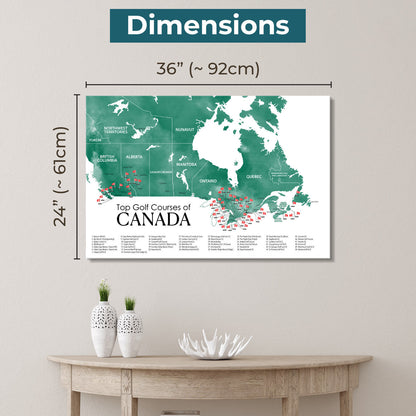 Gallery Wrapped Dimensions of 24" x 36" Size Canada Golf Courses Map