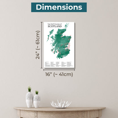 Gallery Wrapped Dimensions of 16" x 24" Size Scotland Golf Courses Map