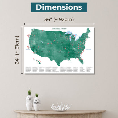 Standard Gallery Wrapped Map Dimensions of 24X36 inch size Top 100 public courses golf map