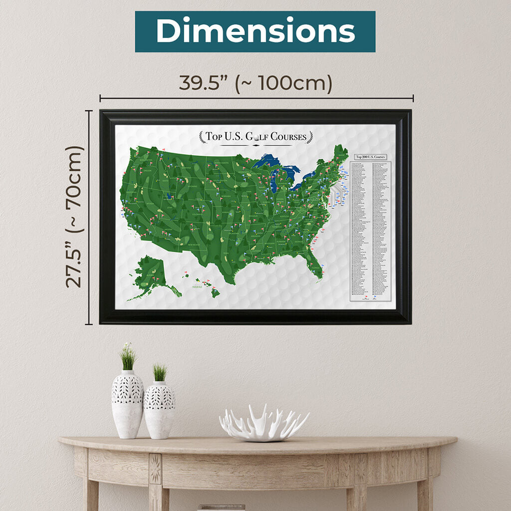 Canvas Top 200 Golf Courses USA Push Pin Travel Maps Dimensions