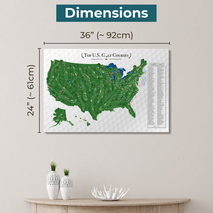 Gallery Wrapped - Top US Golf Courses Travel Map with Pins