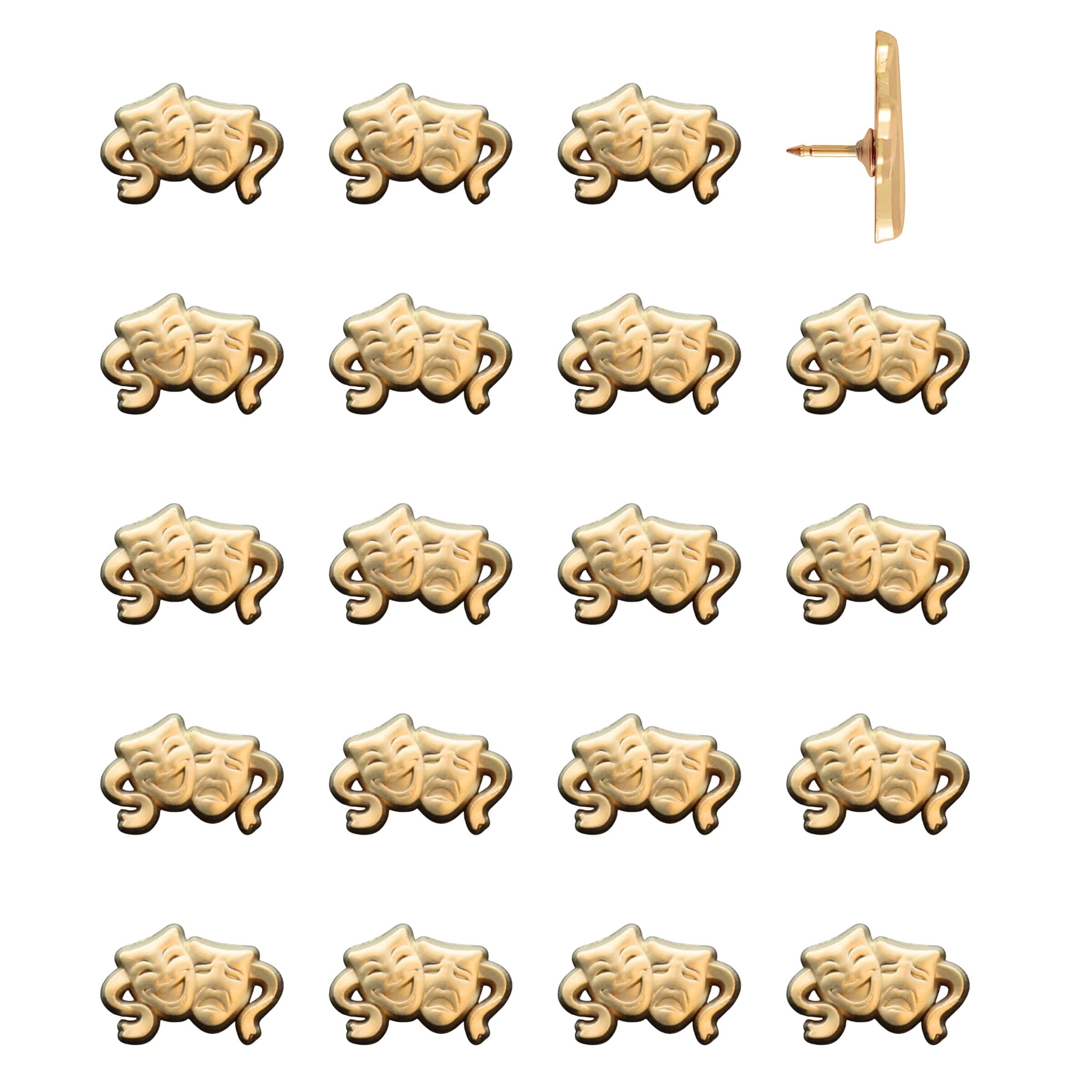Drama Mask Push Pins Gold Pack of 20