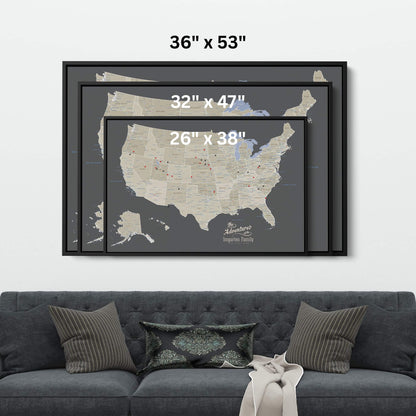 Canvas - Earth Toned USA Travel Map with pins
