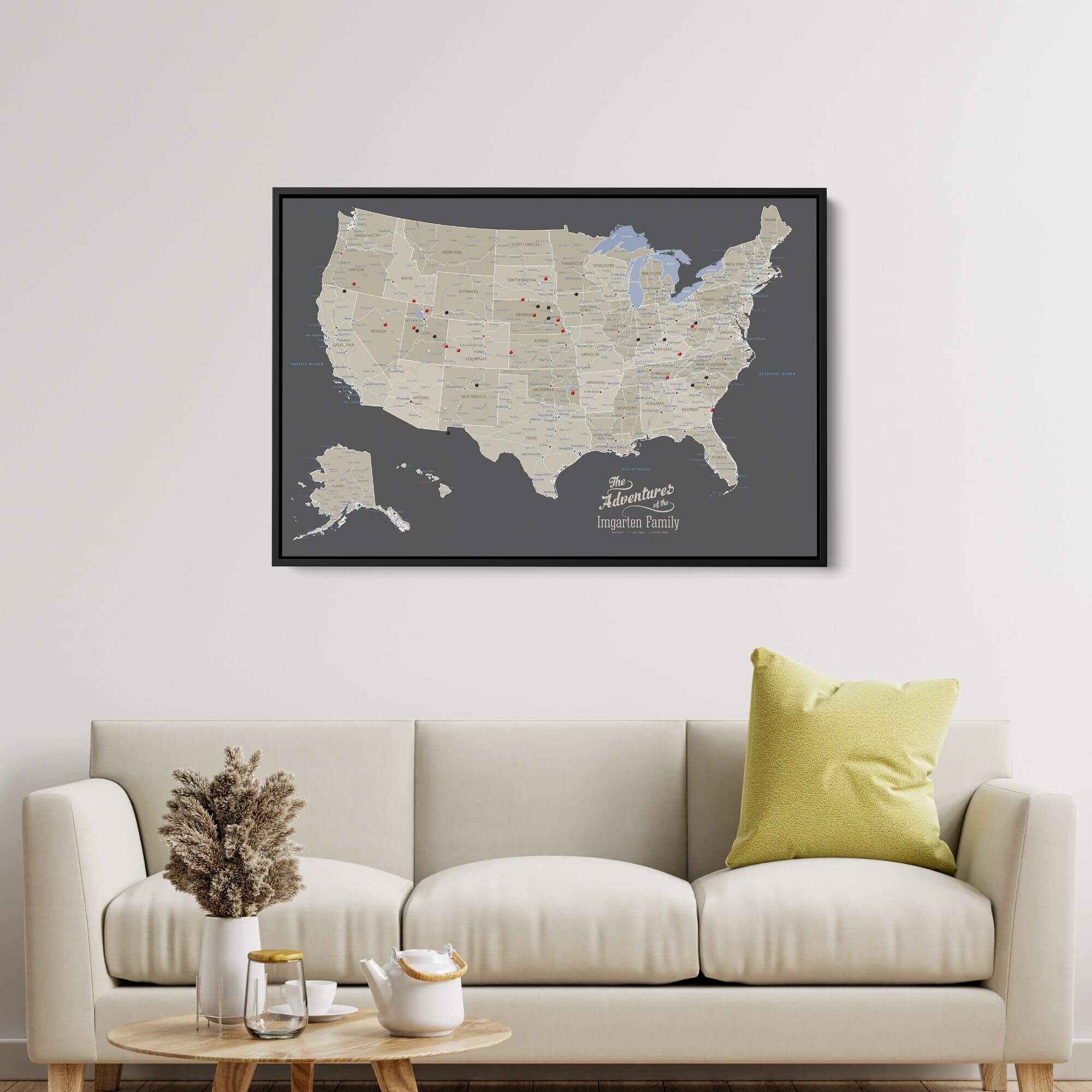 Canvas - Earth Toned USA Travel Map with pins