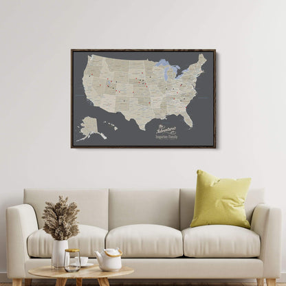 Canvas - Earth Toned USA Travel Map with pins