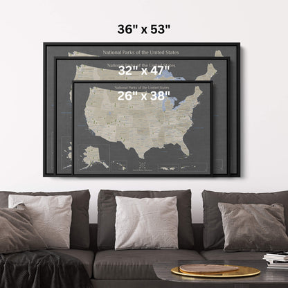Canvas - Earth Toned National Parks of the USA Travel Map with pins