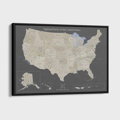 Canvas - Earth Toned National Parks of the USA Travel Map with pins