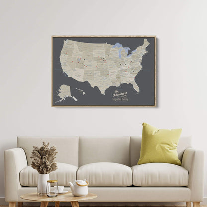 Canvas - Earth Toned USA Travel Map with pins