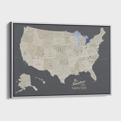 Canvas - Earth Toned USA Travel Map with pins