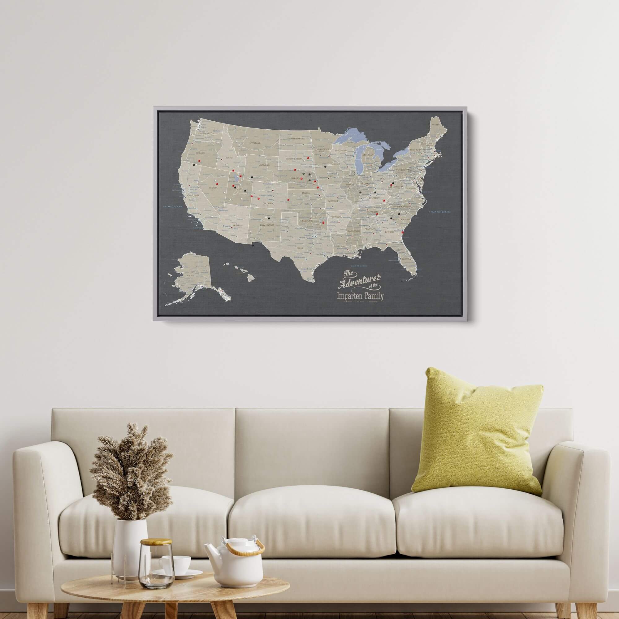 Canvas - Earth Toned USA Travel Map with pins
