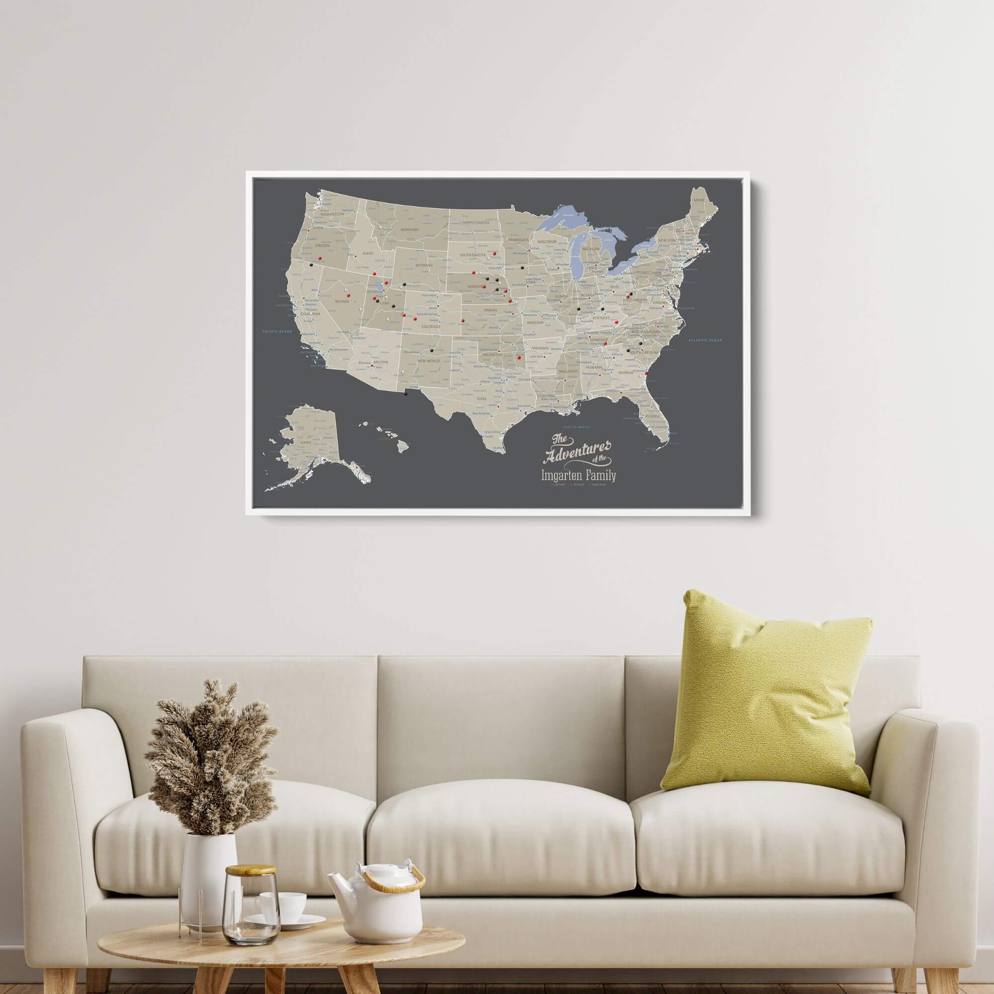 Canvas - Earth Toned USA Travel Map with pins