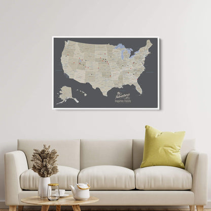 Canvas - Earth Toned USA Travel Map with pins