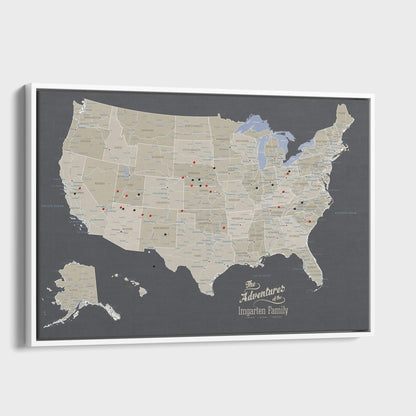 Canvas - Earth Toned USA Travel Map with pins