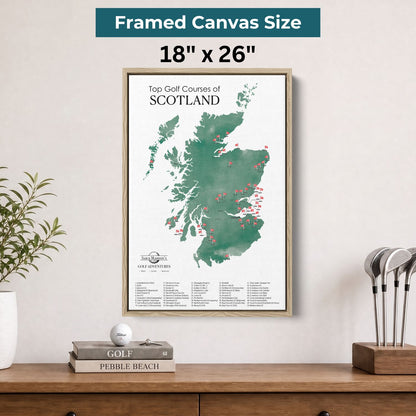 Canvas - Scotland Golf Courses Travel Map with Pins