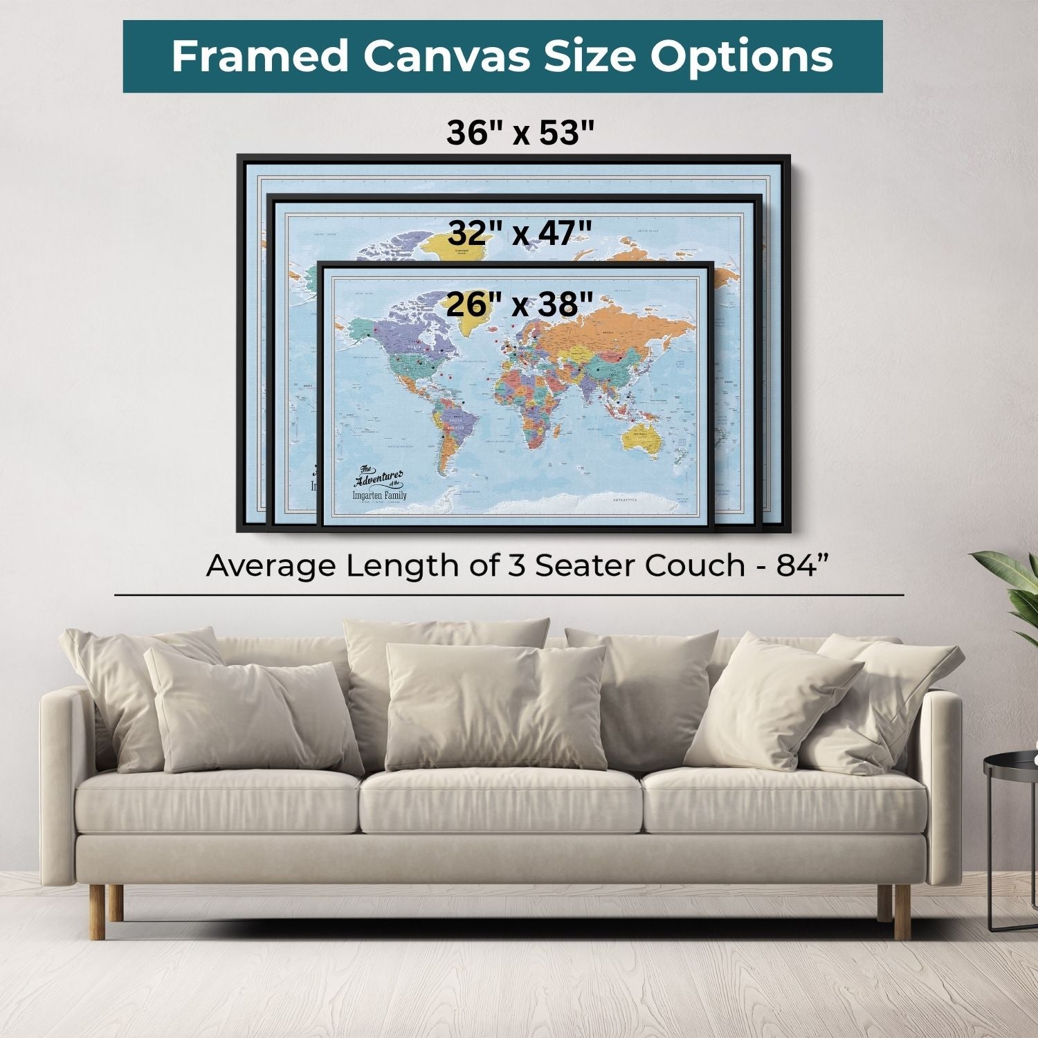 Canvas - Blue Oceans World Travel Map with pins