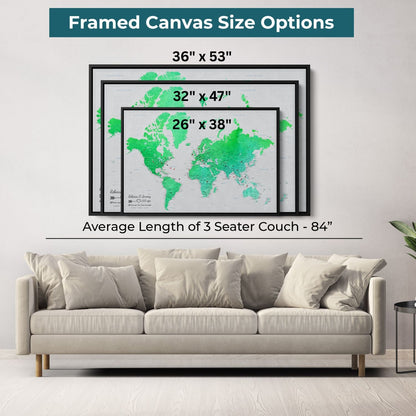 Canvas - Enchanting Emerald Watercolor World Travel Map with pins
