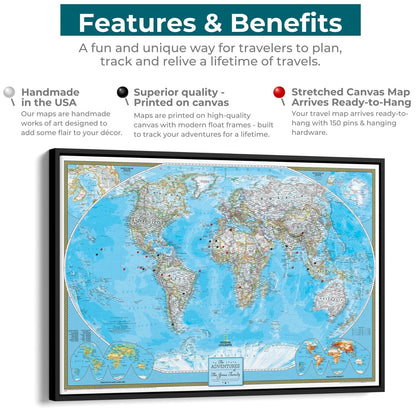 Canvas - Classic World Travel Map with Pins