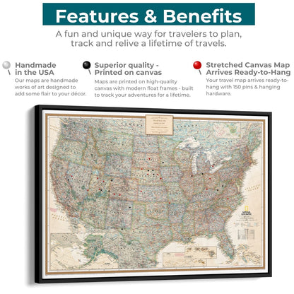 Canvas - Executive USA Travel Pin Map