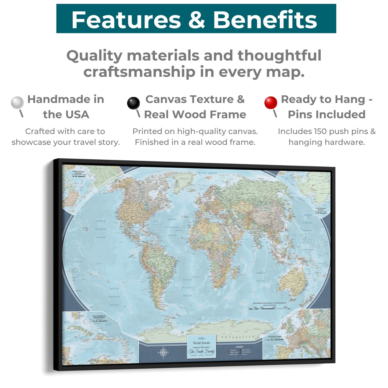 Canvas - Signature World Travel Map with pins