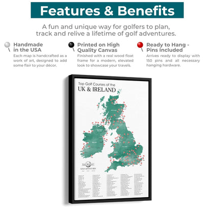 Canvas - The UK & Ireland Golf Courses Travel Map with Pins