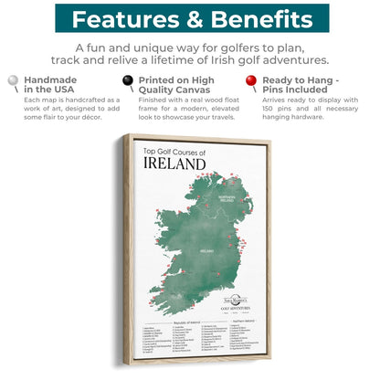 Canvas - Ireland Golf Courses Travel Map with Pins