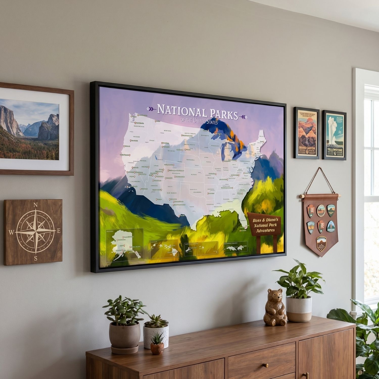 Canvas - National Parks Watercolor Travel Map with Pins