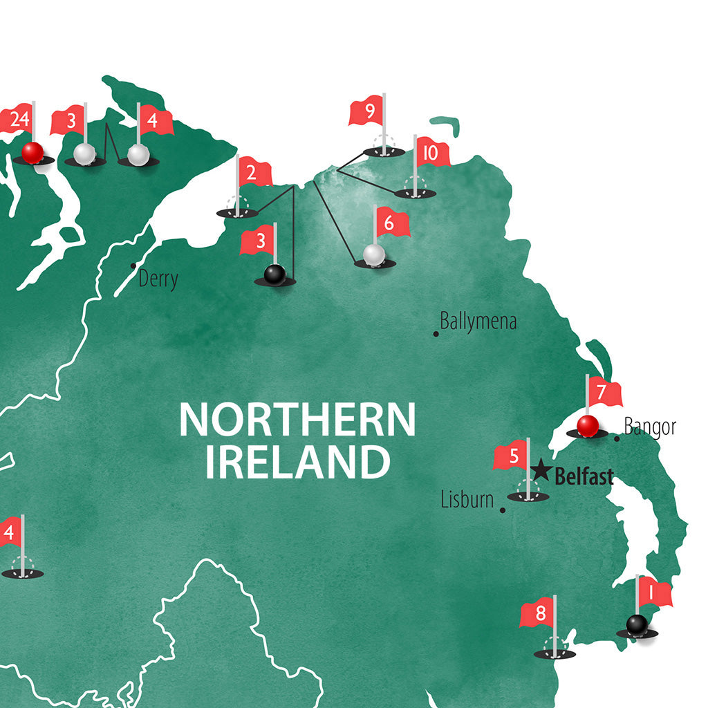 Canvas - Ireland Golf Courses Travel Map with Pins