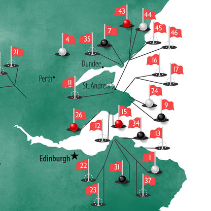 Canvas - Scotland Golf Courses Travel Map with Pins