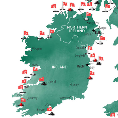 Closeup of Details on The UK and Ireland Golf Courses Map