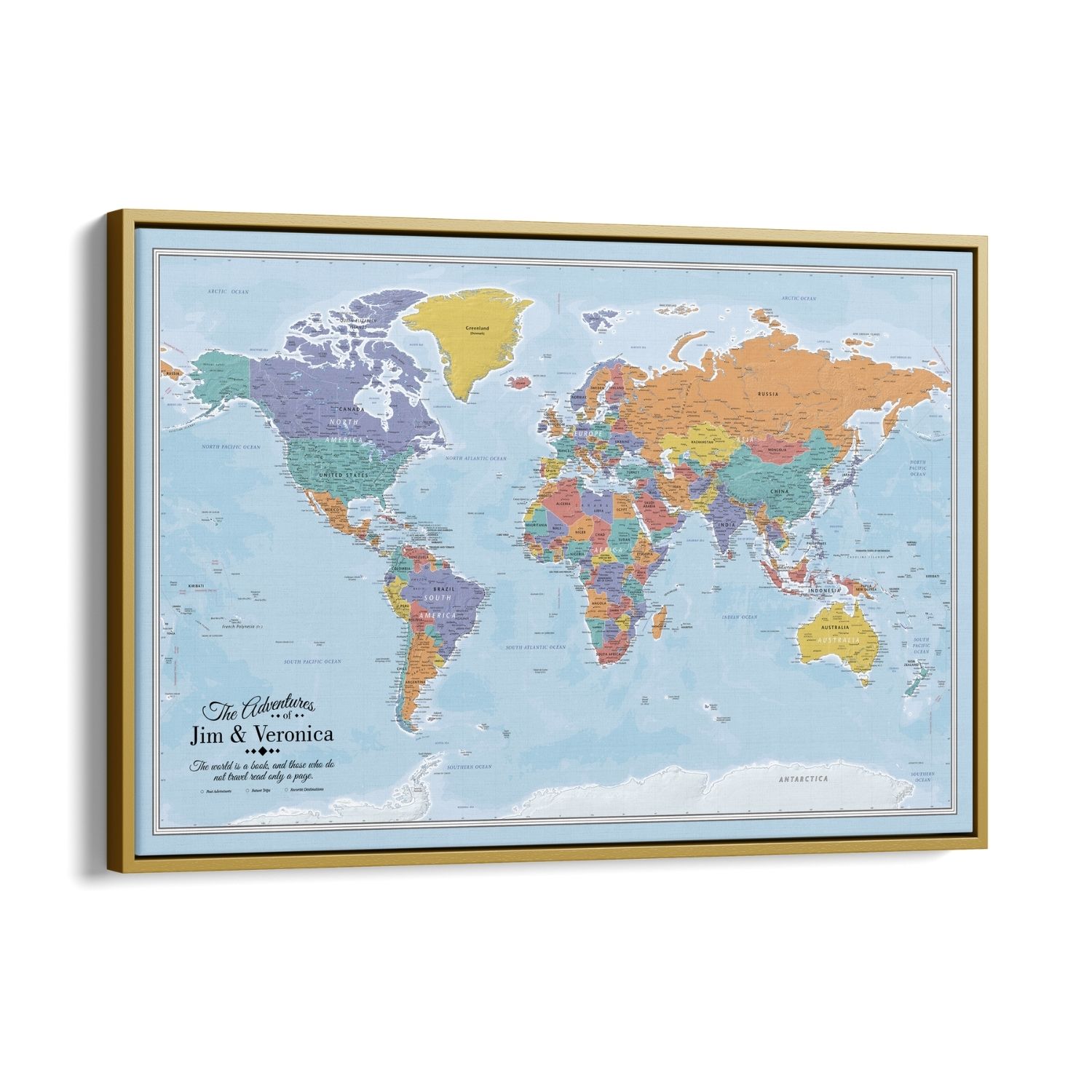 Canvas - Blue Oceans World Travel Map with pins