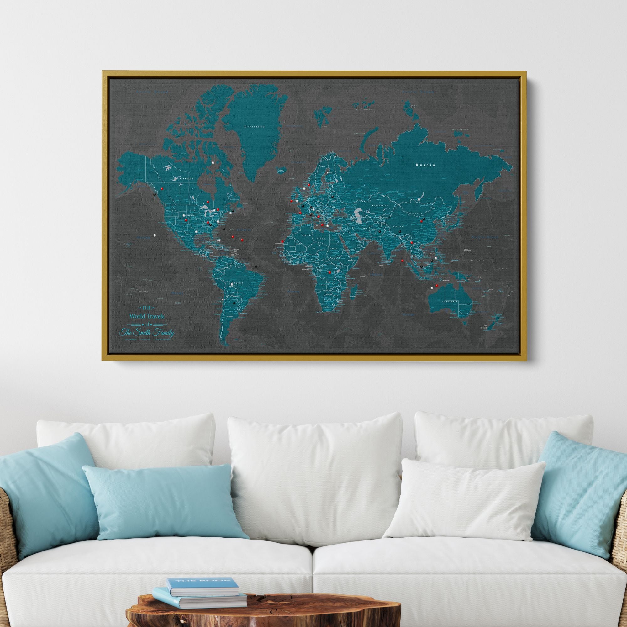 Canvas - Midnight Dream World Travel Map with pins