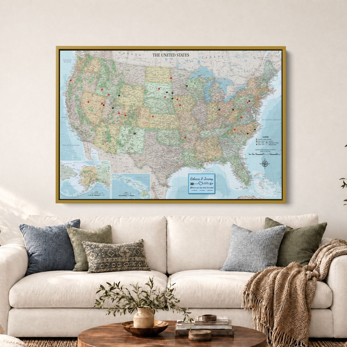 Canvas - Signature USA Travel Map with pins