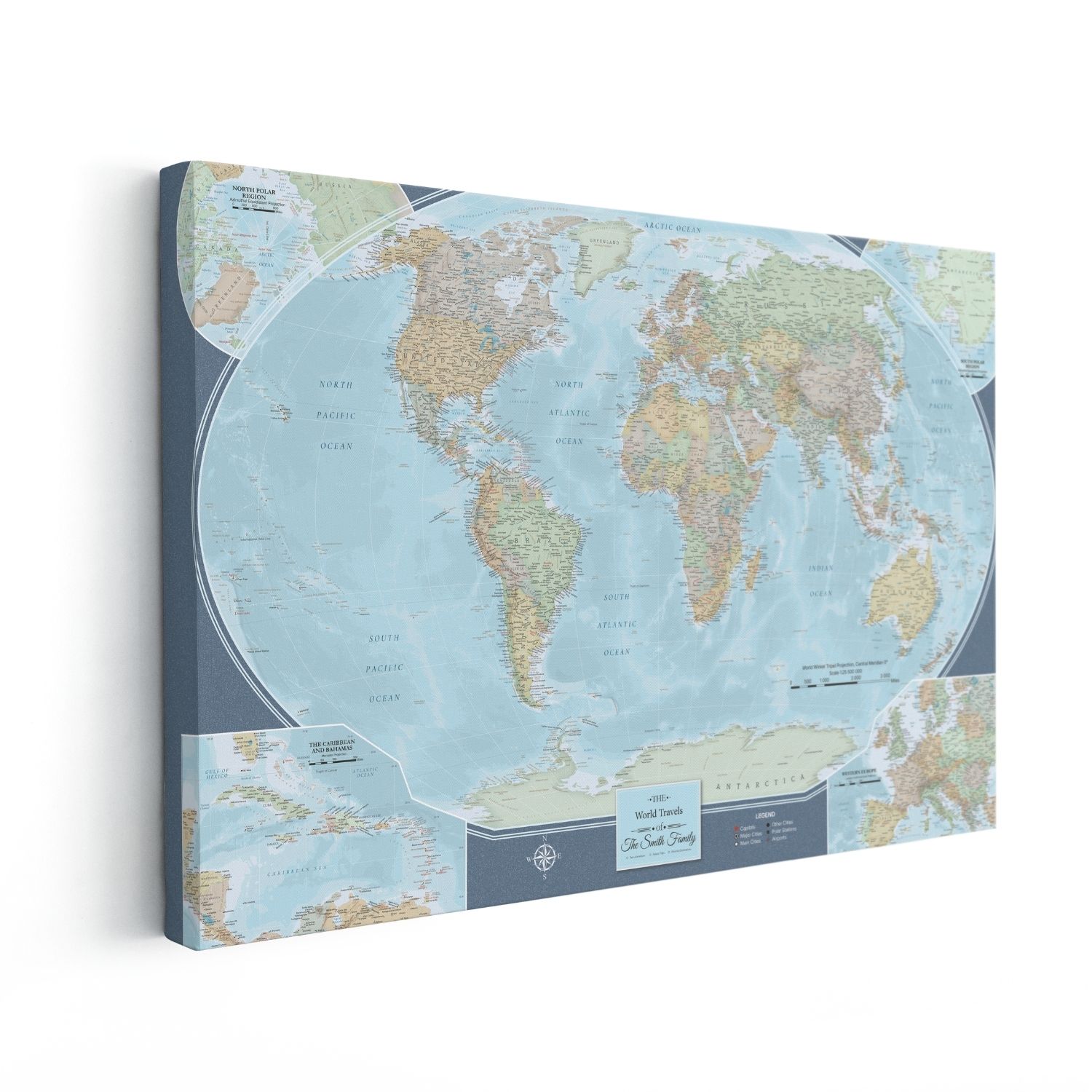 Gallery Wrapped - Signature World Travel Map with pins - Stretched Canvas