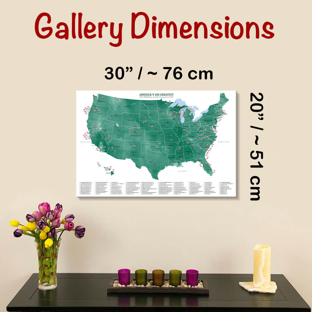 Standard Gallery Wrapped Map Dimensions of 20X30 inch size