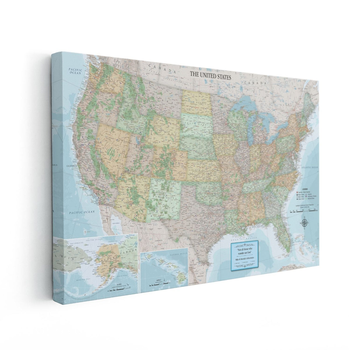 Gallery Wrapped - Signature USA Travel Map with pins - Stretched Canvas