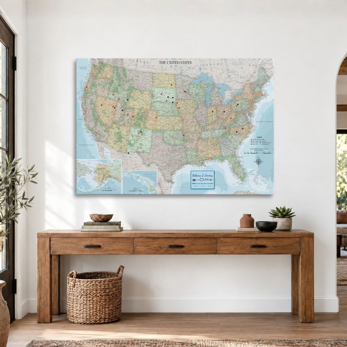 Gallery Wrapped - Signature USA Travel Map with pins - Stretched Canvas