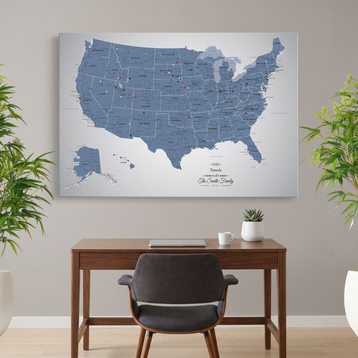 Gallery Wrapped - Blue Ice USA Travel Map with pins